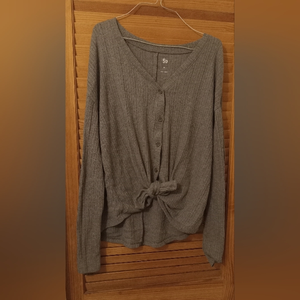 -Grey Tie-up Sweater